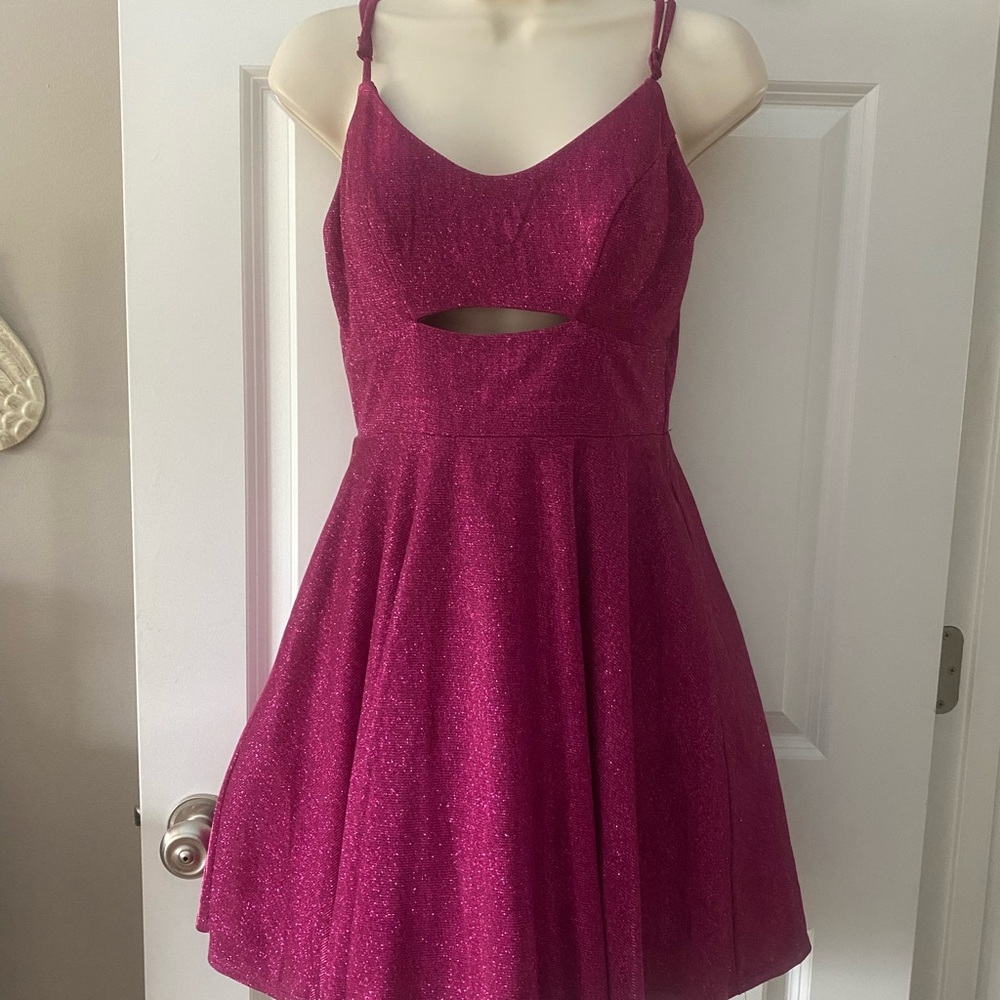 Sparkle Fuchsia Mini Dress with Cutout